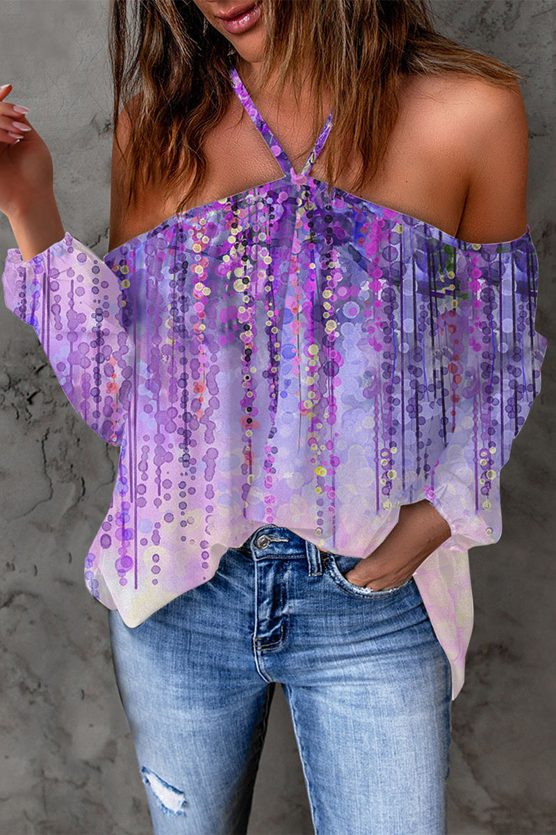 Print Patchwork Backless Halter T-shirts(15 Colors)