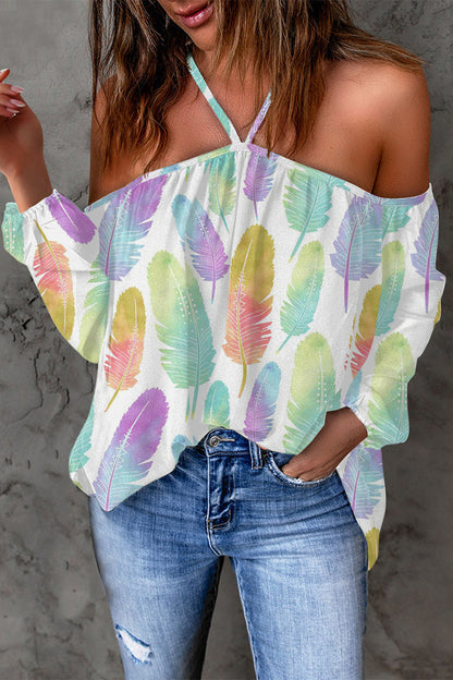 Print Patchwork Backless Halter T-shirts(15 Colors)