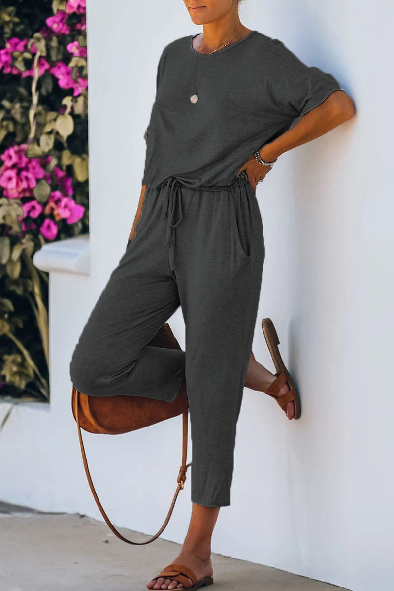 Simplicity Color O Neck Regular Jumpsuits(4 Colors)