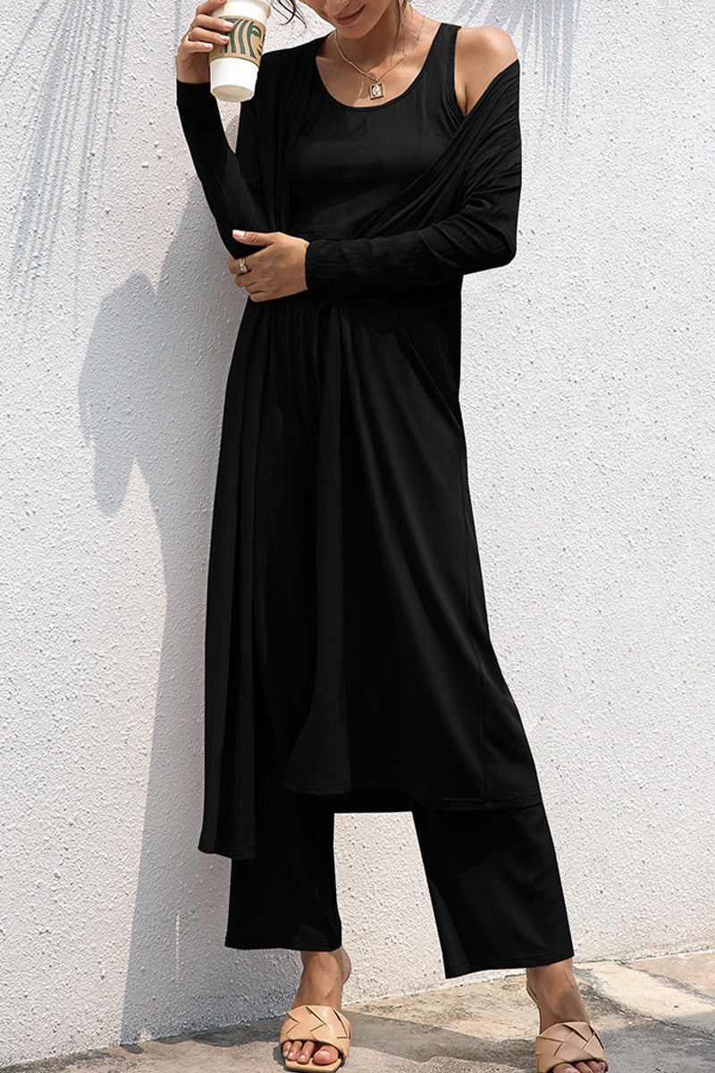 Daily Frenulum Cardigan Collar Long Sleeve Two Pieces