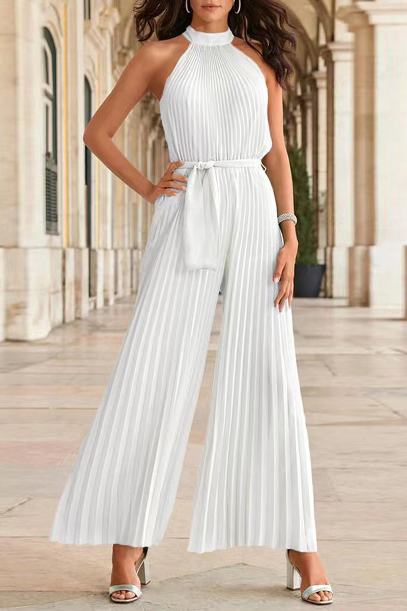 Simplicity Frenulum Fold Halter Loose Jumpsuits(6 Colors)