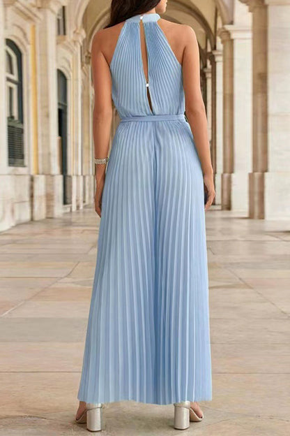 Simplicity Frenulum Fold Halter Loose Jumpsuits(6 Colors)