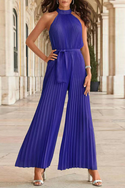 Simplicity Frenulum Fold Halter Loose Jumpsuits(6 Colors)