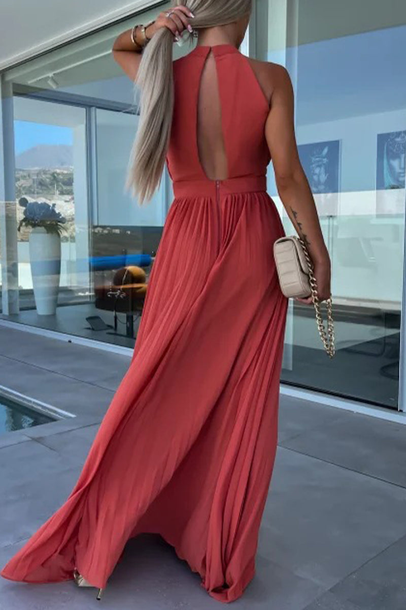 Celebrities Fold Halter Waist Skirt Dresses