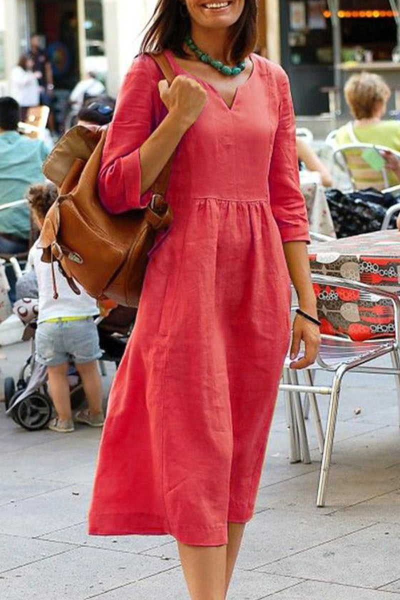 Simplicity Color V Neck One Step Skirt Dresses