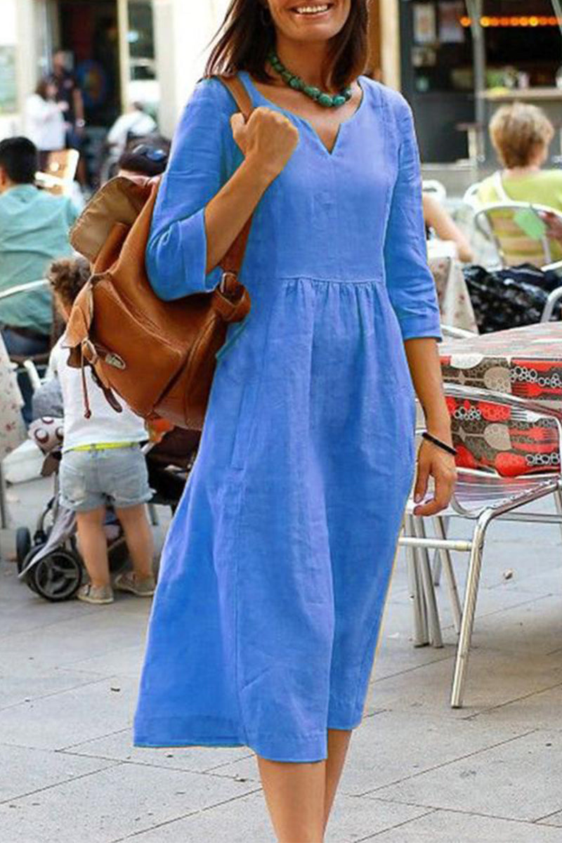 Simplicity Color V Neck One Step Skirt Dresses