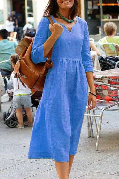 Simplicity Color V Neck One Step Skirt Dresses