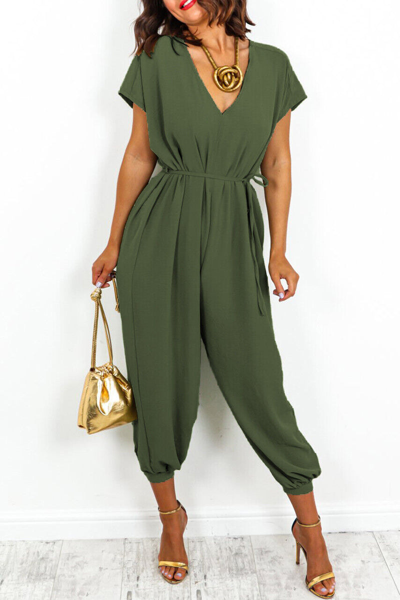 Simplicity Frenulum V Neck Loose Jumpsuits