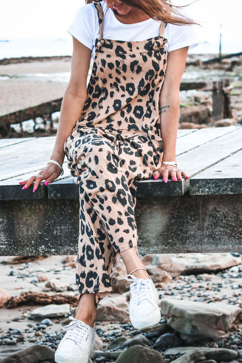 College Leopard Patchwork Loose Jumpsuits