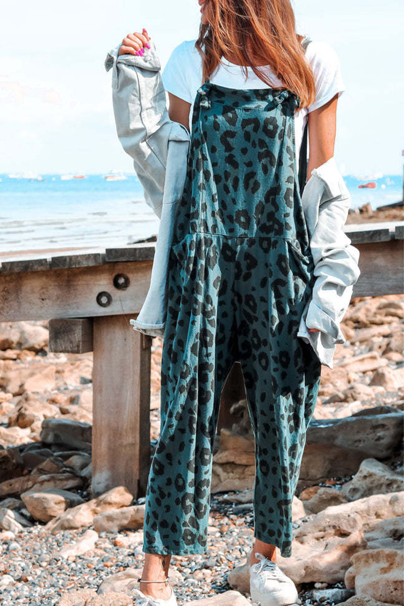 College Leopard Patchwork Loose Jumpsuits