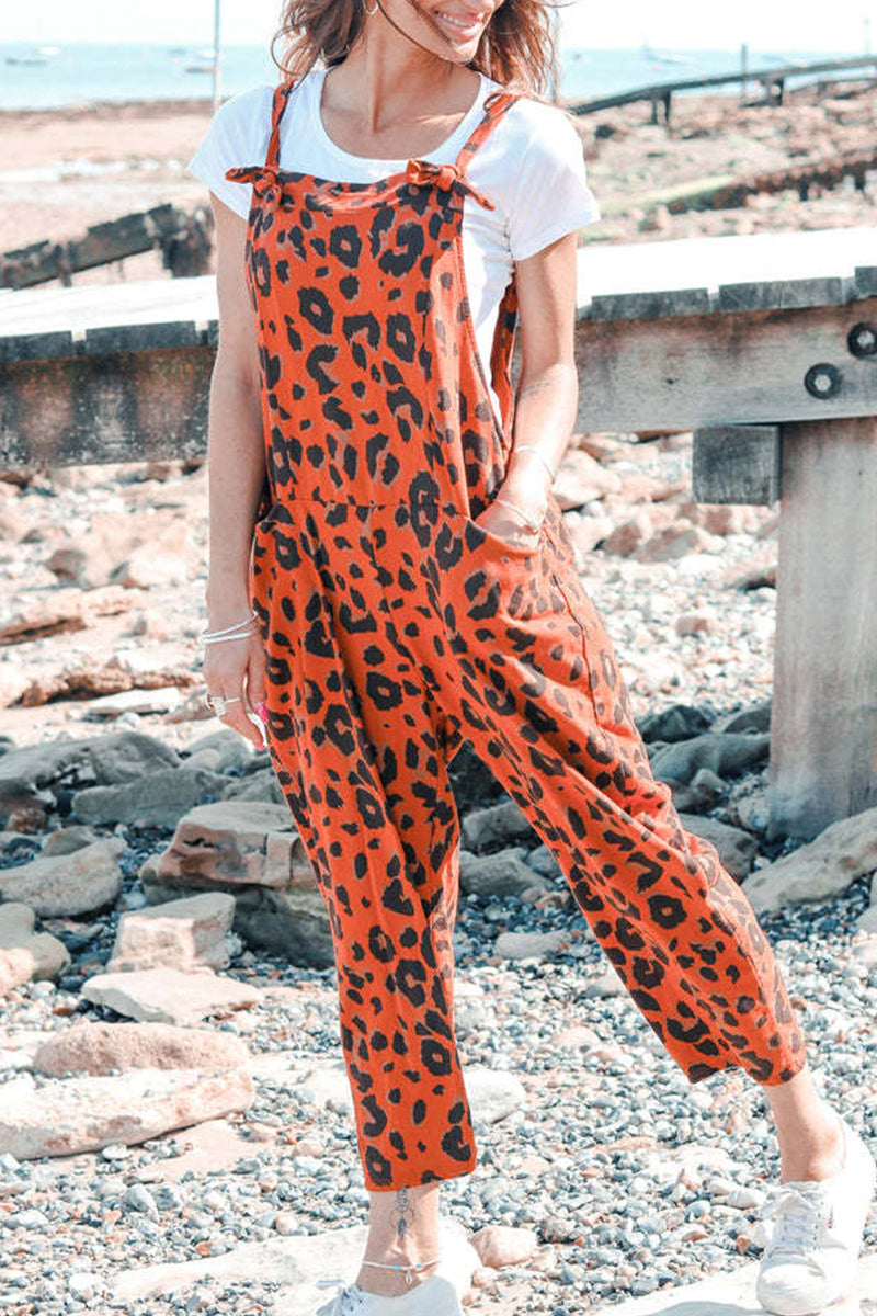College Leopard Patchwork Loose Jumpsuits
