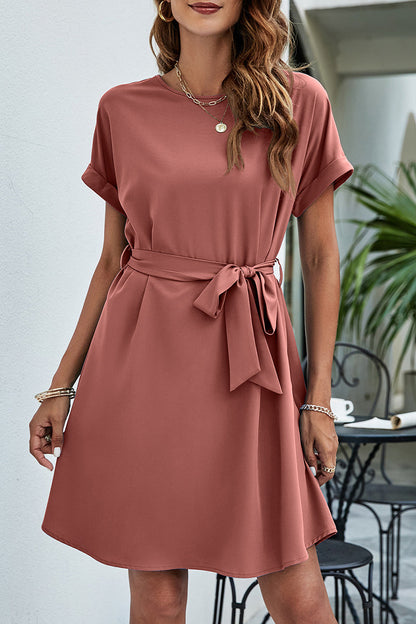 Daily Bandage O Neck Waist Skirt Dresses