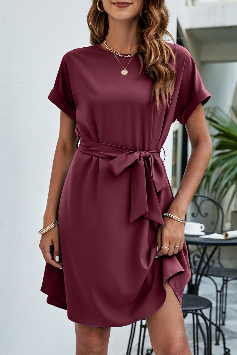 Daily Bandage O Neck Waist Skirt Dresses