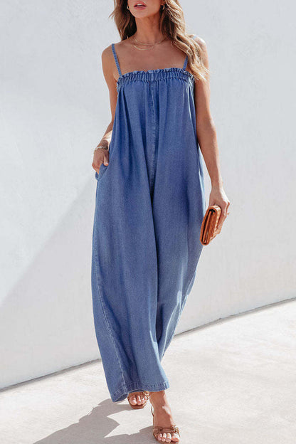 Street Pocket Strapless Loose Jumpsuits