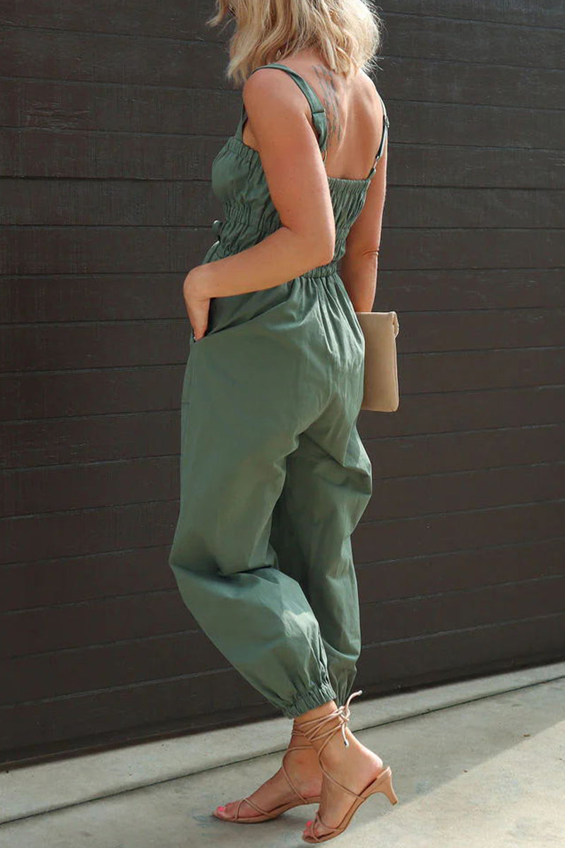 Street Pocket Zipper Square Collar Regular Jumpsuits