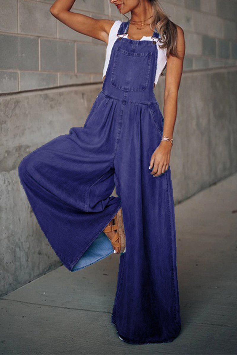 Pocket Spaghetti Strap Loose Jumpsuits(4 Colors)