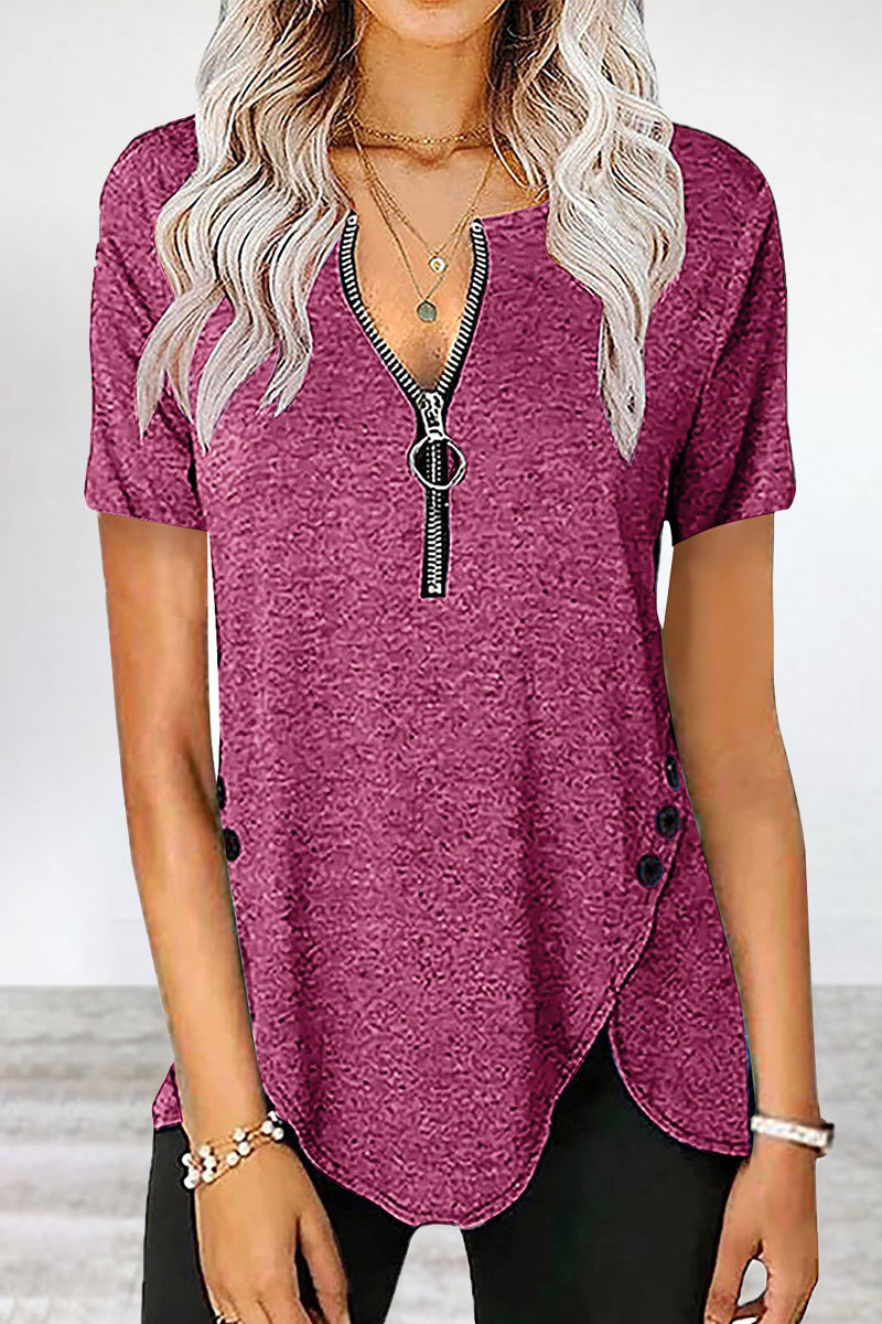 Asymmetrical Zipper Zipper Collar T-shirts