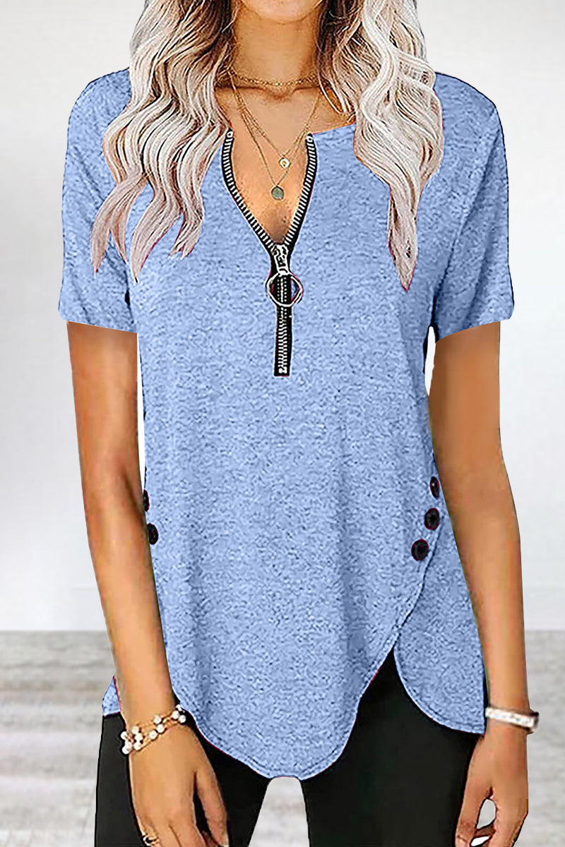 Asymmetrical Zipper Zipper Collar T-shirts