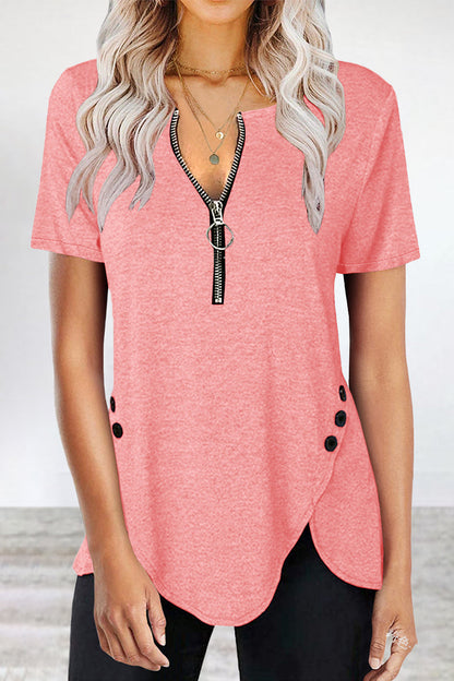 Asymmetrical Zipper Zipper Collar T-shirts