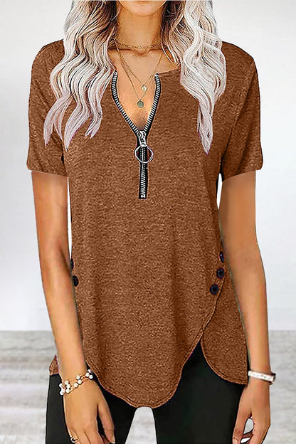 Asymmetrical Zipper Zipper Collar T-shirts