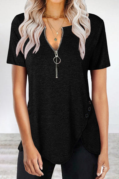 Asymmetrical Zipper Zipper Collar T-shirts