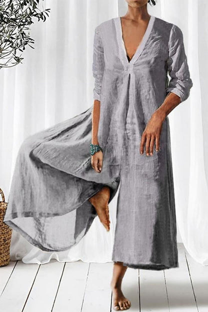 Simplicity Fold V Neck Loose Jumpsuits