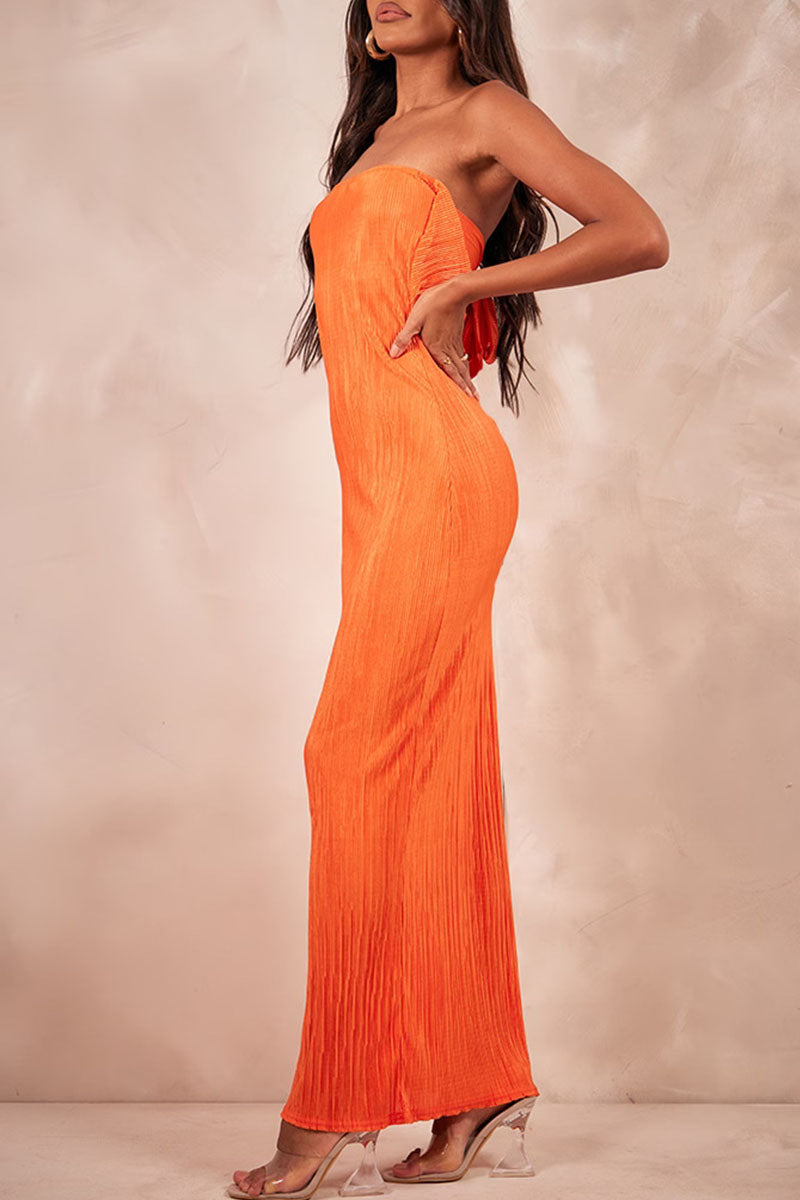 Print Patchwork Fold Strapless Pencil Skirt Dresses
