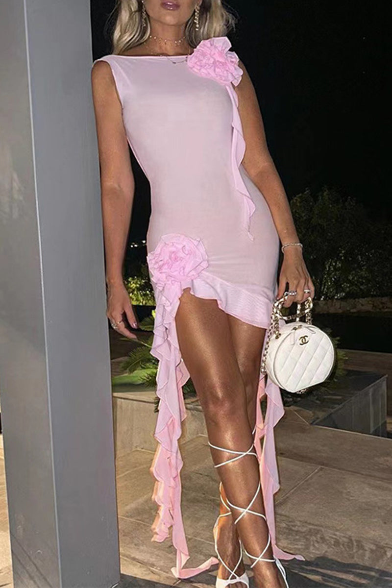 See-through Asymmetrical Oblique Collar Wrapped Skirt Dresses(5 Colors)