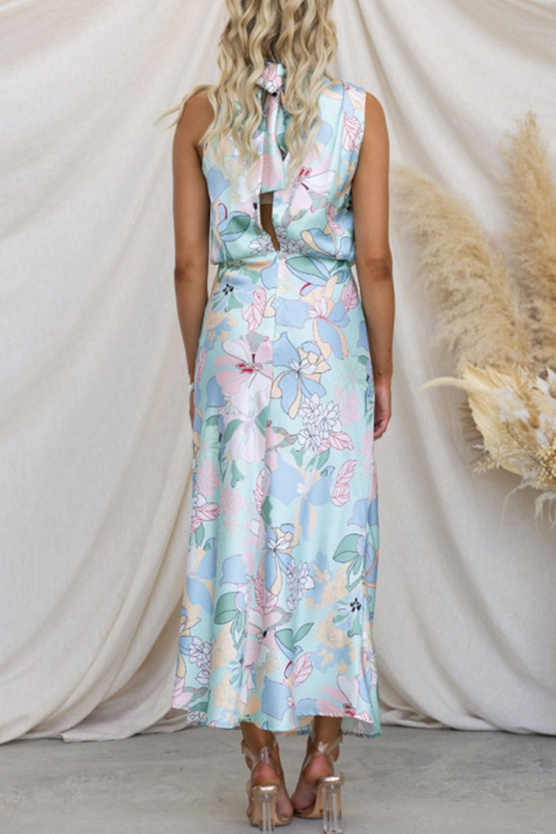 Celebrities Print Patchwork Asymmetrical Collar One Step Skirt Dresses