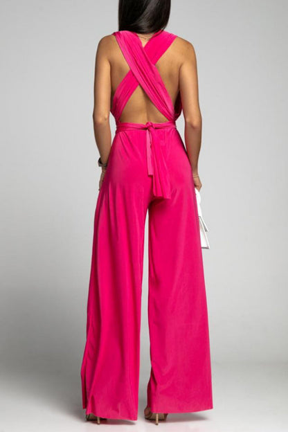 Backless Cross Straps V Neck Jumpsuits
