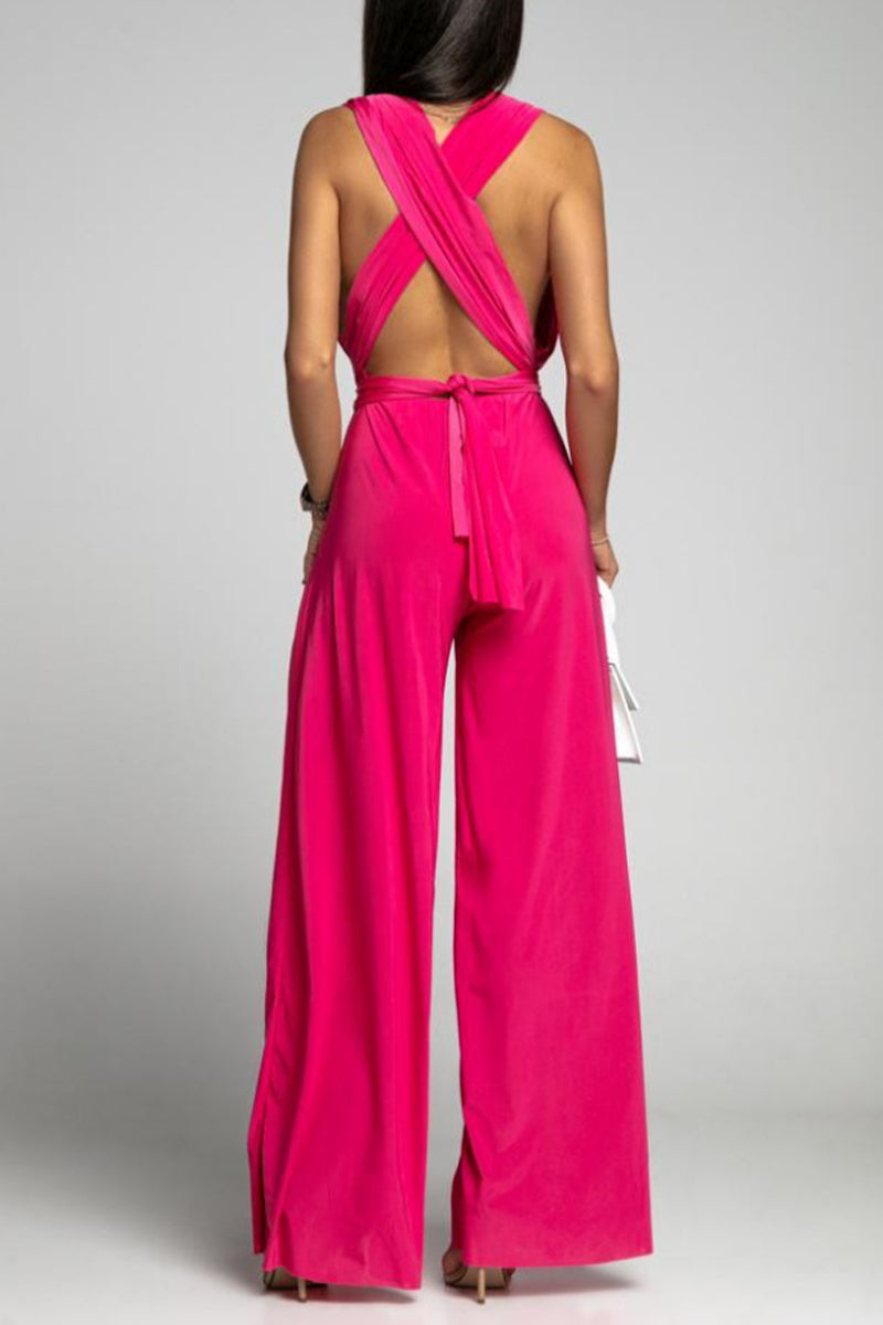 Backless Cross Straps V Neck Jumpsuits