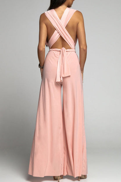 Backless Cross Straps V Neck Jumpsuits
