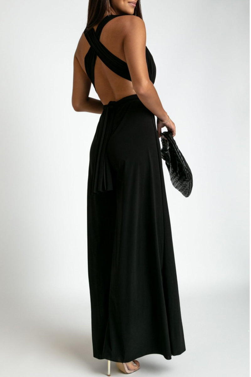Backless Cross Straps V Neck Jumpsuits