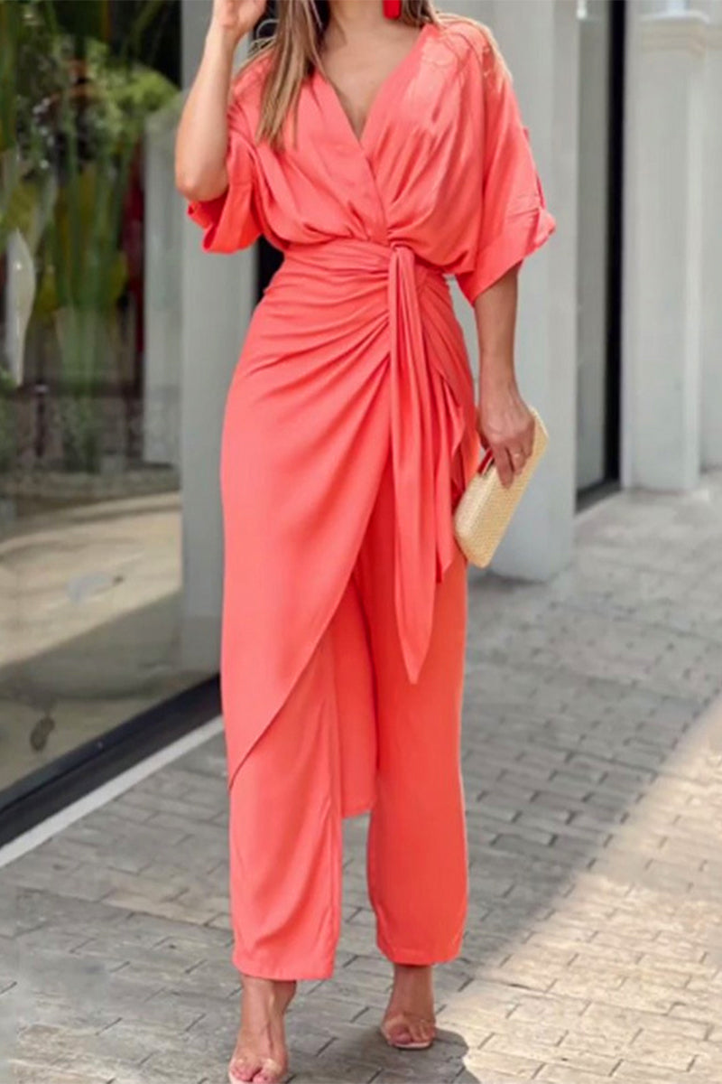 Frenulum V Neck Regular Jumpsuits(5 Colors)