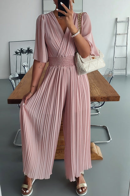 Fold V Neck Loose Jumpsuits(3 Colors)