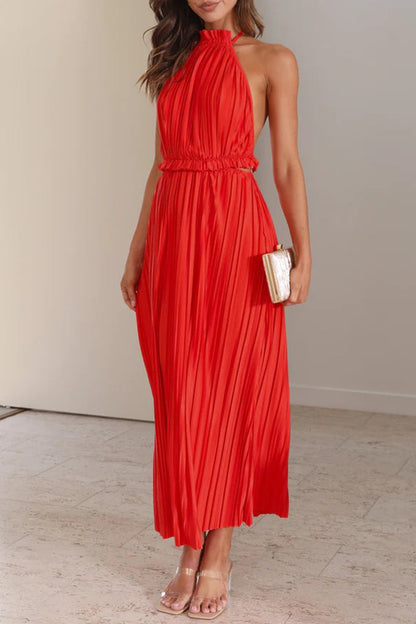 Backless Fold Halter Waist Skirt Dresses(4 Colors)
