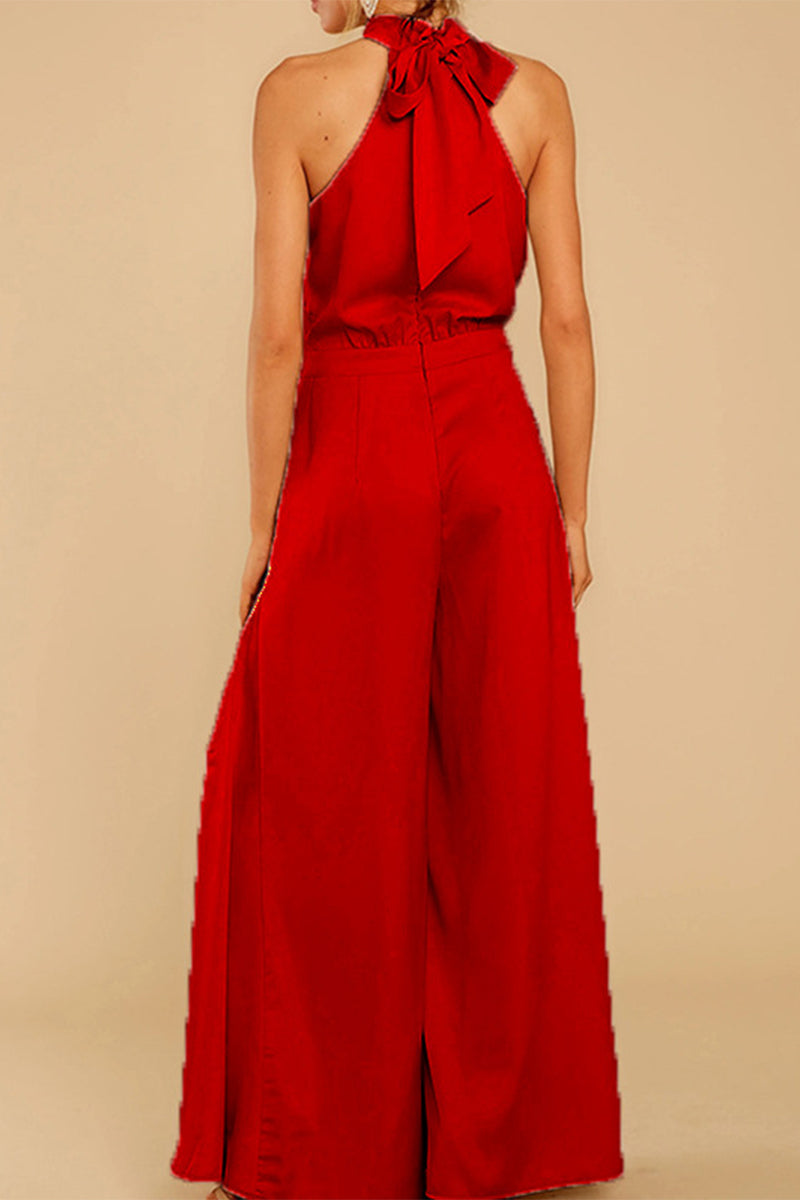Patchwork Halter Loose Jumpsuits