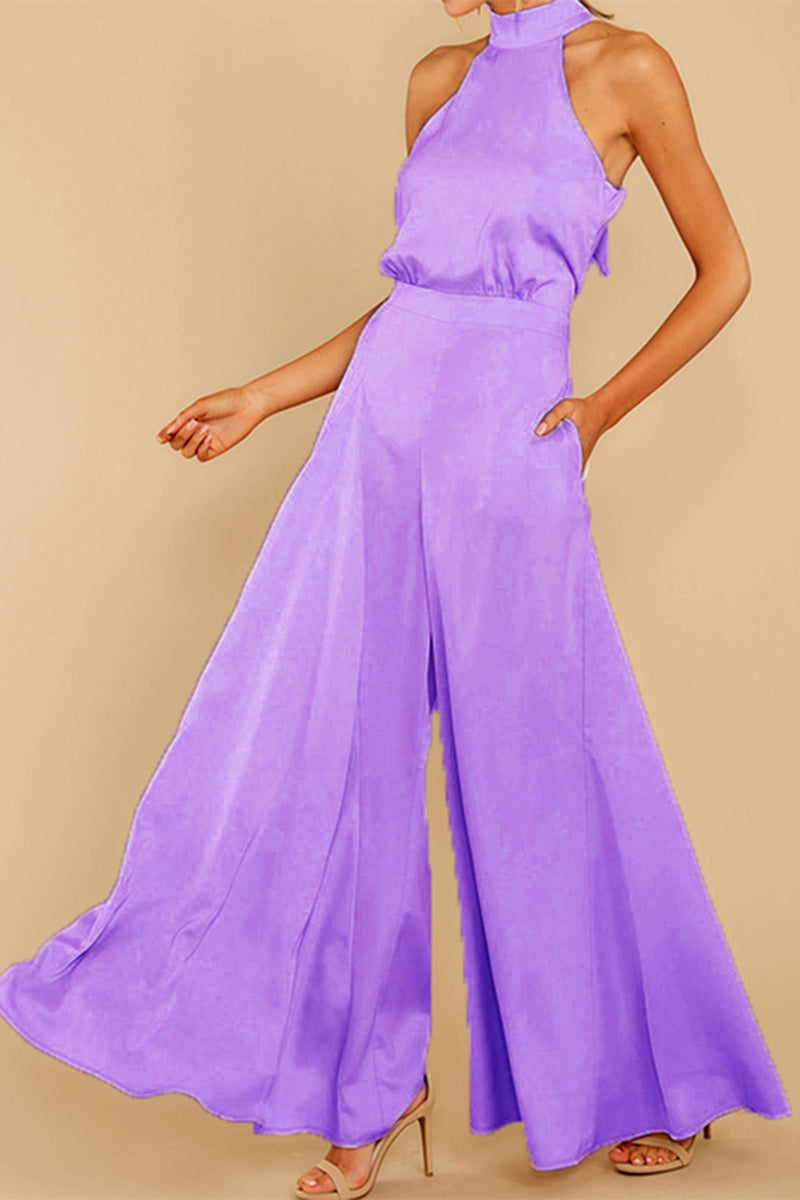 Patchwork Halter Loose Jumpsuits