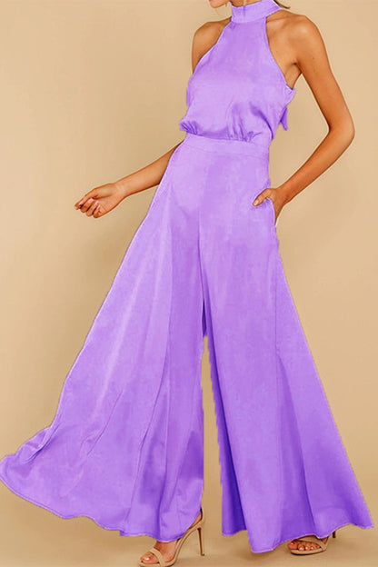 Patchwork Halter Loose Jumpsuits