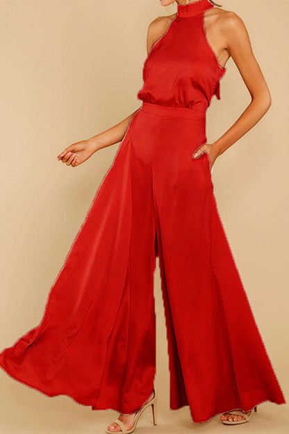 Patchwork Halter Loose Jumpsuits(5 Colors)