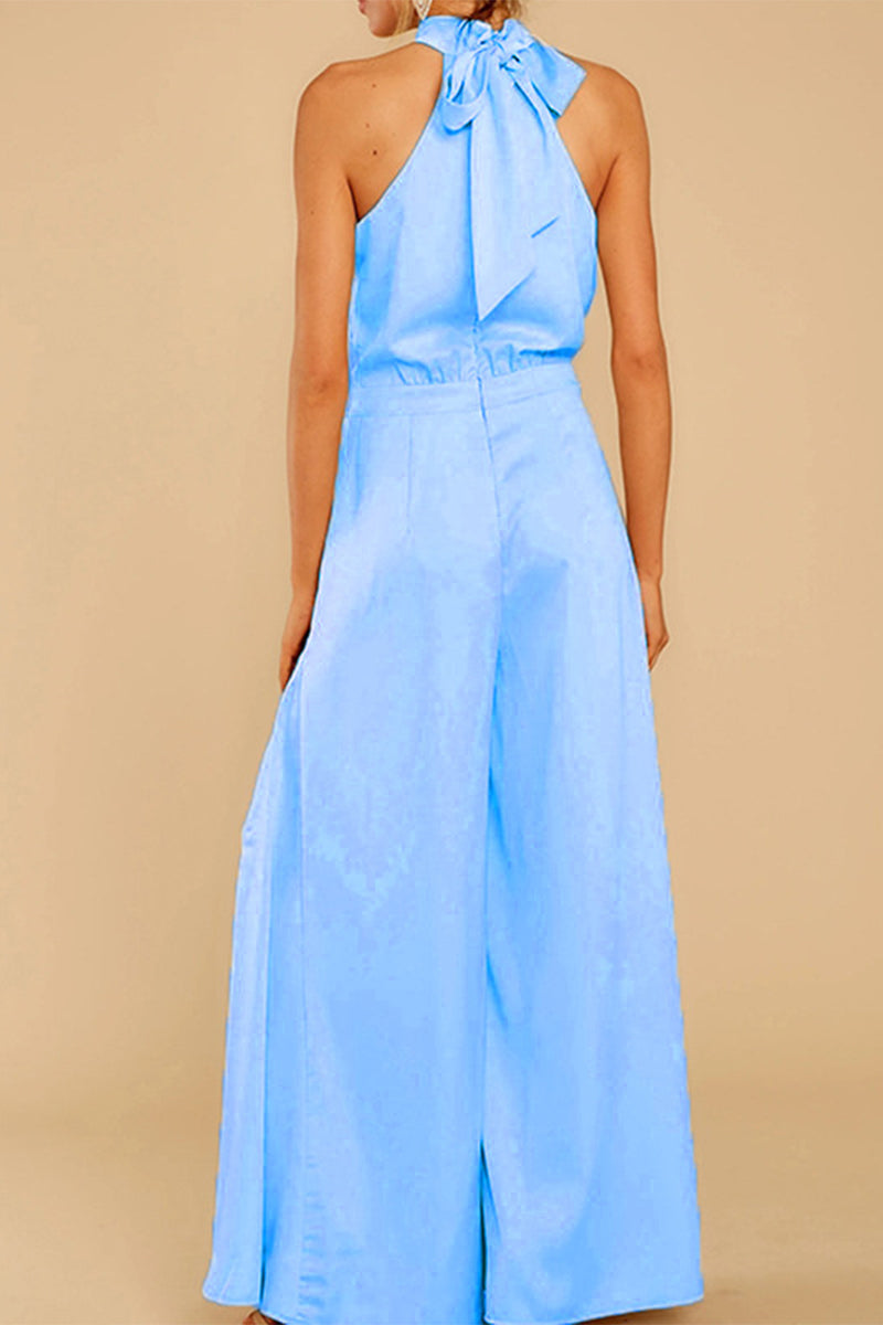 Patchwork Halter Loose Jumpsuits