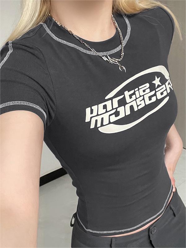 Grey Sewn Short Sleeve T-shirt With Slogan
