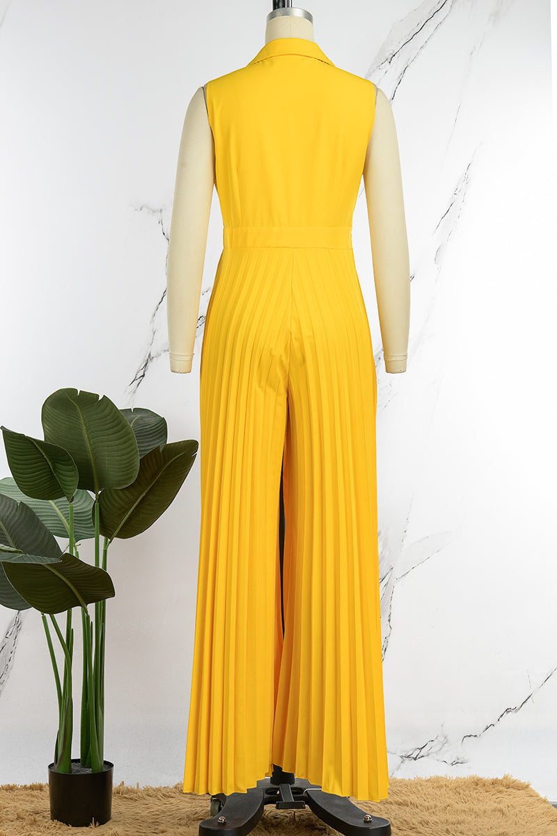 Bandage Hollowed Out Patchwork Fold Turndown Collar Straight Jumpsuits(4 Colors)