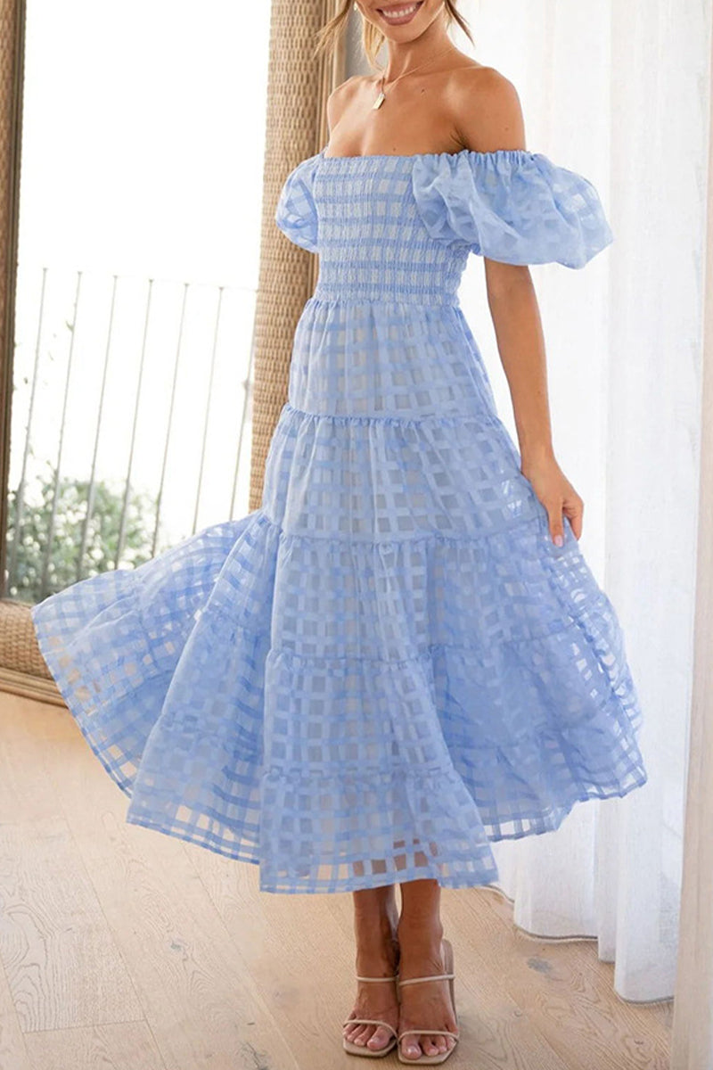 Sweet Mesh Off the Shoulder Cake Skirt Dresses