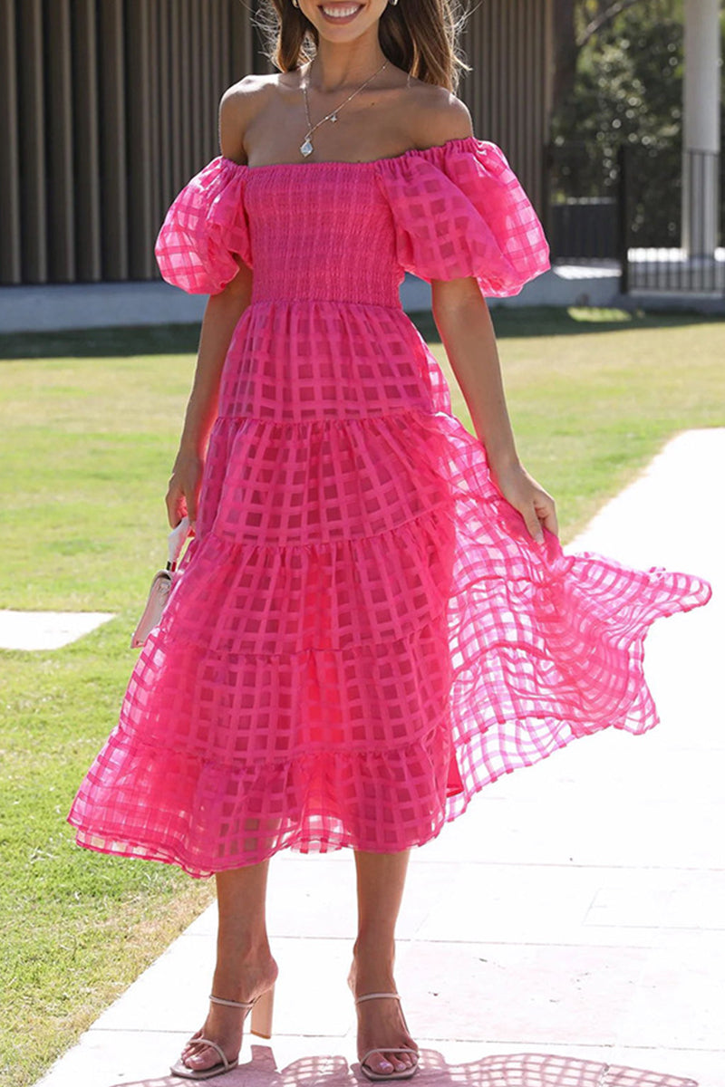 Sweet Mesh Off the Shoulder Cake Skirt Dresses