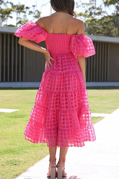 Sweet Mesh Off the Shoulder Cake Skirt Dresses