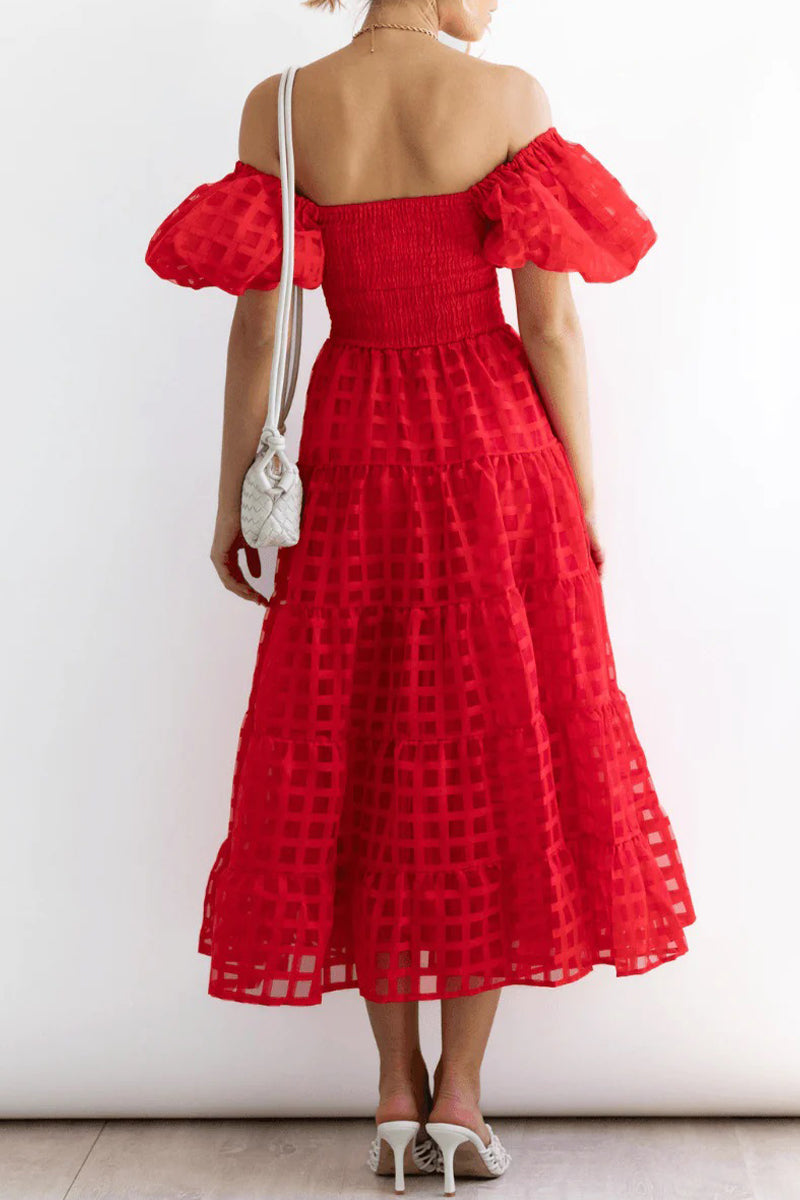 Sweet Mesh Off the Shoulder Cake Skirt Dresses