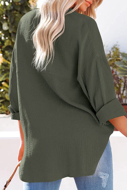 Pocket Turndown Collar Blouses(8 Colors)