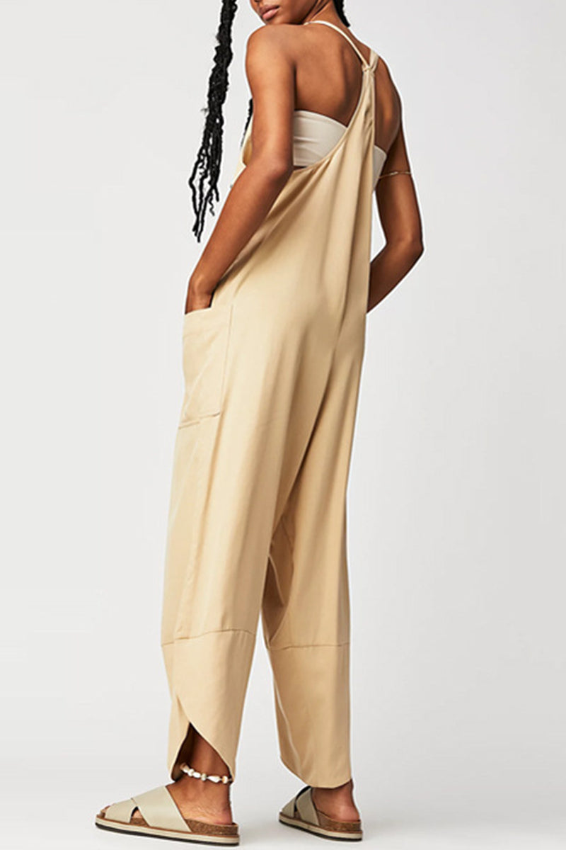 Pocket V Neck Loose Jumpsuits