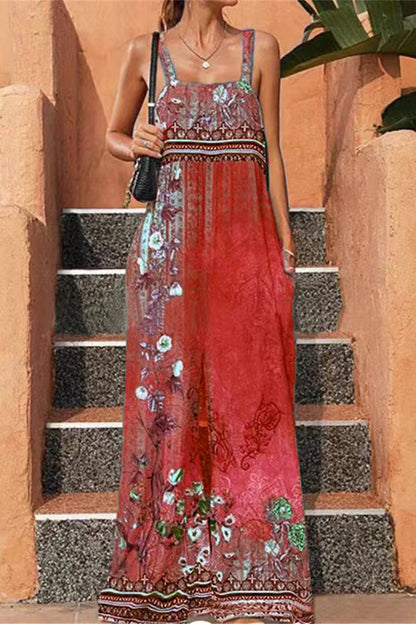 Print Pocket Loose Jumpsuits